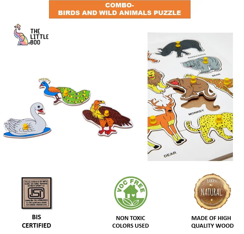 Wooden Peg Animals and Birds Puzzle