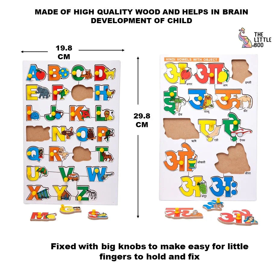 Wooden Peg Hindi Vowels & Alphabet Puzzle